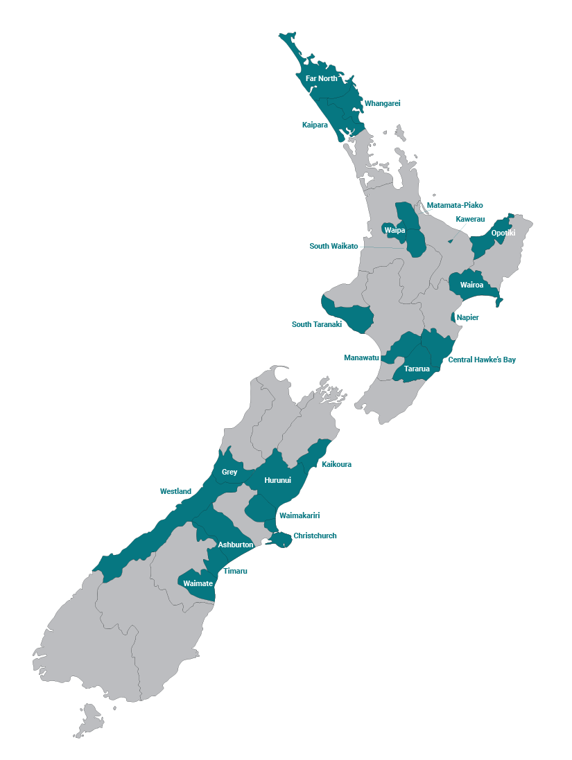 Map of New Zealand showing partner councils