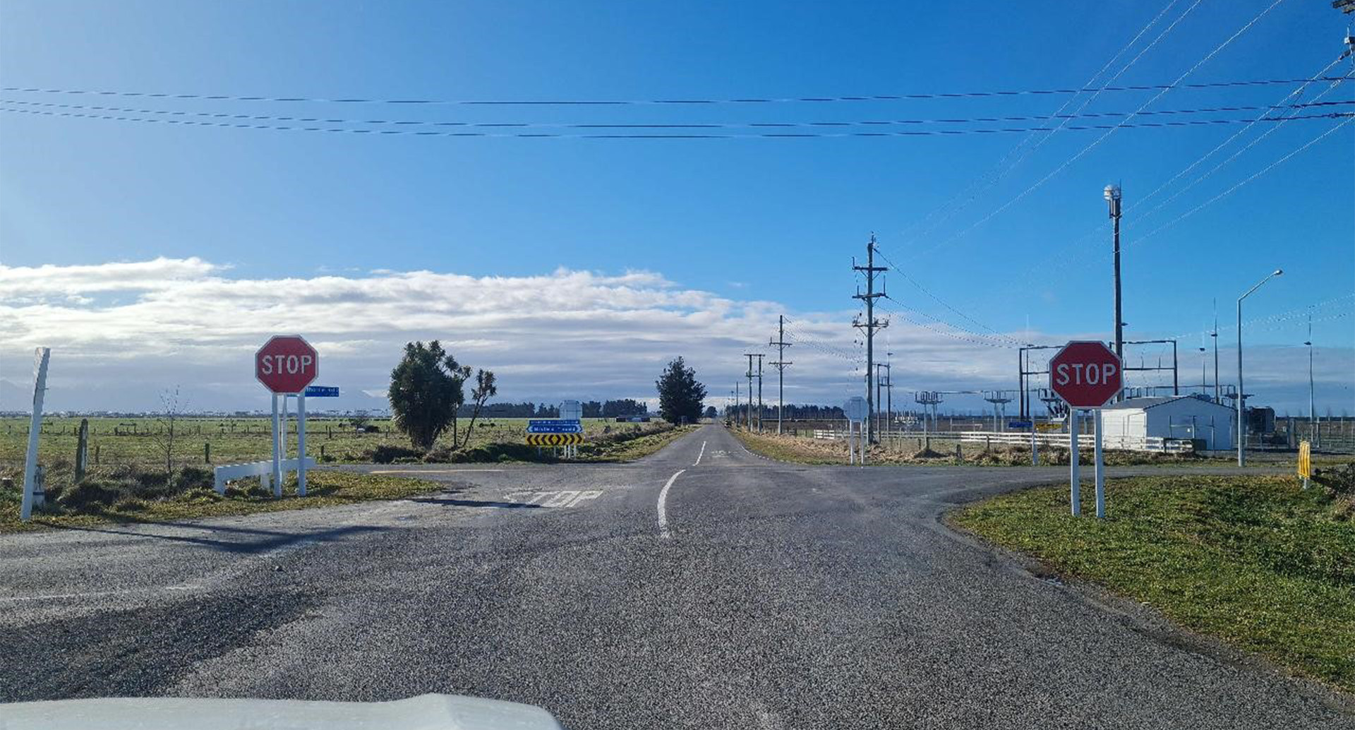 Rural intersection with stop signs