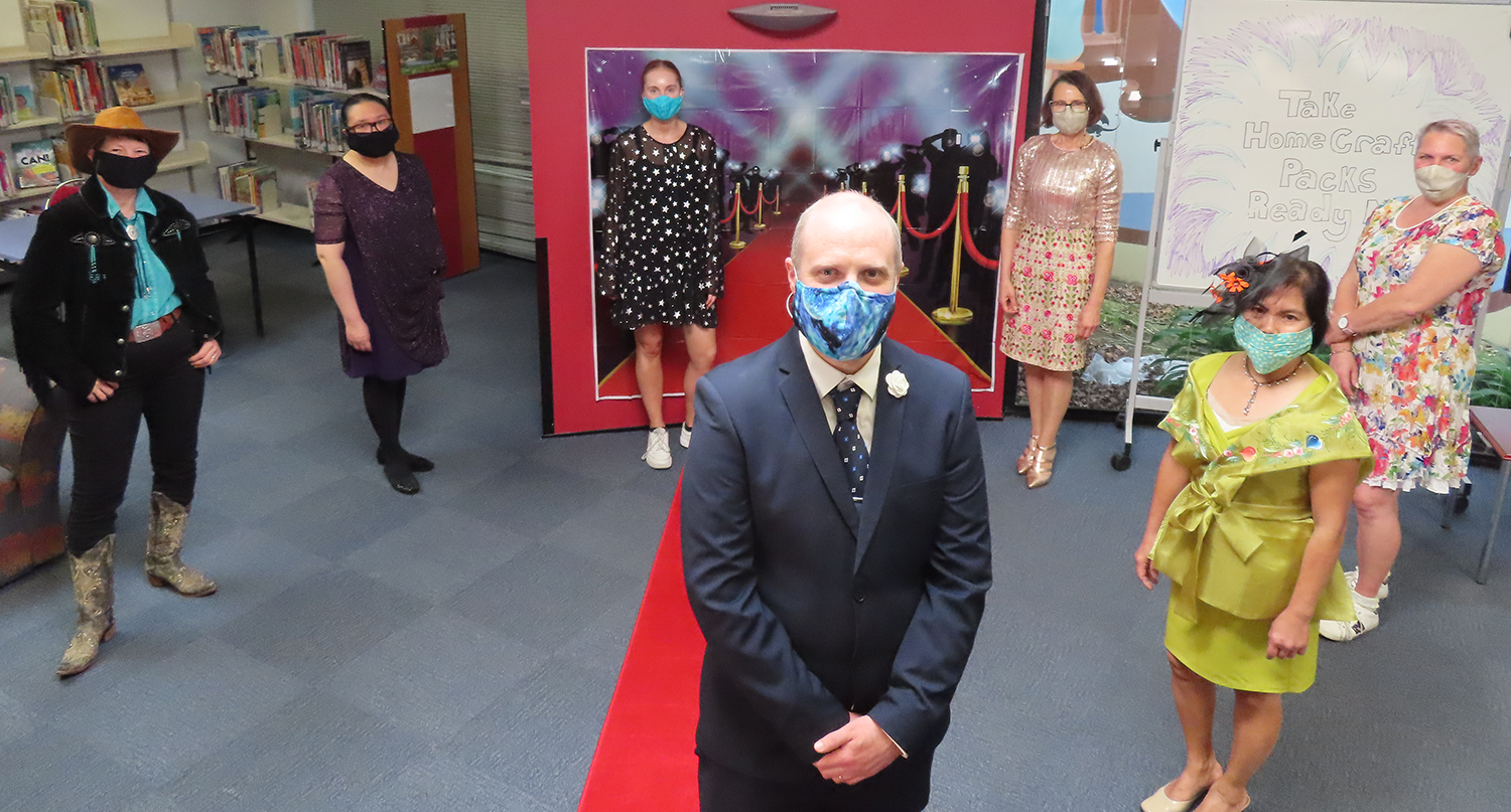 Ashburton Library staff on red carpet