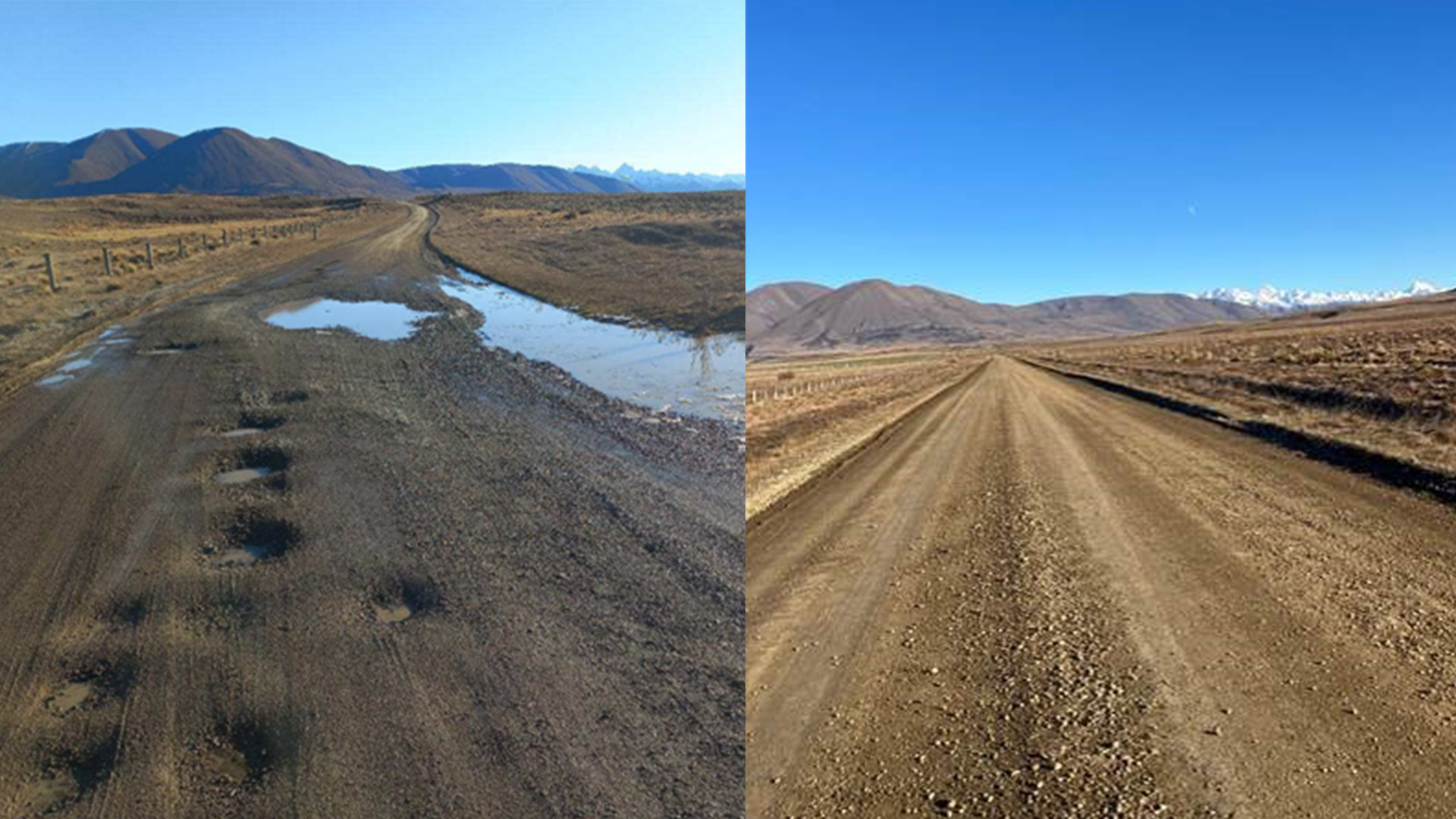 Before and after photos of new road